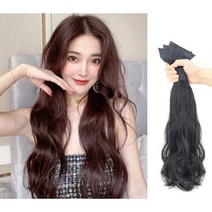 셀프붙임머리가발3pcs벨크로똑딱이헤어피스 여자똑딱이붙임머리 웨이브펌가발 유튜버가발, 자연블랙