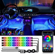 자동차풋등 네온 48 72 led 인테리어 주변 발 조명 usb 무선 원격 음악 앱 제어 자동 rgb 분위기 장식 램프, 48led 원격 USB