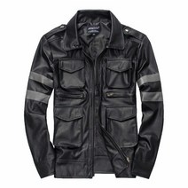 할리데이비슨 남성용 턴 다운 칼라 PU 가죽 자켓 멋진 멀티 포켓 오토바이 레더 블랙, [01] M, [01] Black