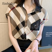 나바바 NB473 디프 체크무늬 캡소매 셔츠