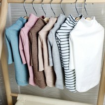 강아지 긴소매 목폴라티 애견 실내복 기본티 이너티 내복 허리긴 흰색 롱티 비만견 2XL까지, 스트라이프