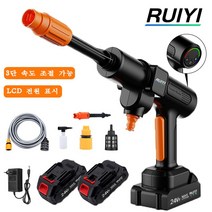 RUIYI 무선 고압 세차 건 휴대용 물 스프레이 건 청소 세차 기계 3단 속도 조절, 1 x 배터리