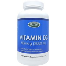 [미국번개배송] 착한명품 마이라이프 내추럴스 비타민 D3 50 mcg (2000 IU) 240 정, 1병