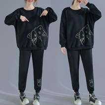 큰언니 여성 빅사이즈 봄가을 초가을 자수+프린팅 트레이닝복 세트BS05382#