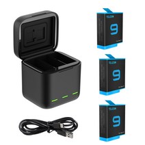 21년고프로 히어로9 배터리 Hero 9 배터리 (3 팩) 및 GoPro Hero 9 Black 용의 Type-C 코드가있는 3 채널 USB 급속 충전기 원래 Go Pro9 배터리