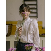 여자루즈핏남방 DAILYART 프렌치 클래식 날다 토시 주름 셔츠 가을 페블럼라인 스탠딩카라 긴소매 상의 4981785079