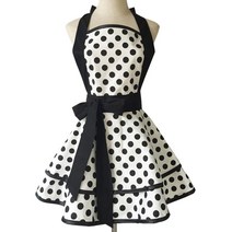 에이프런원피스 프릴앞치마 예쁜앞치마 에이프런샵 요양보호사유니폼 쉐프웨어, 3.흰바탕에검은도트2단앞치마