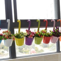 하이따거 발코니 난간 후크식 걸이식 양철통 화분 2세트 철제, 주황 2개