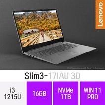 레노버 아이디어패드 SLIM3-17IAU 3D 17.3인치 12세대 사무용 인강용 가성비 저렴한 대학생 노트북, Win11 Pro, 16GB, 1TB