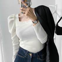 퍼니걸스 스퀘어 퍼프 셔링 골지 긴팔 티셔츠 여성의류_1228
