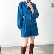 바보사랑 여자 반바지 긴팔 셔링 데님 점프수트.옷자락(무료배송)