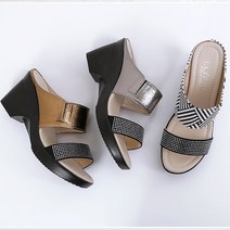 (국내제작)프리티슈 여성 핫픽스 글리터 웨지 사무실 슬리퍼 뮬샌들 (7.5cm)