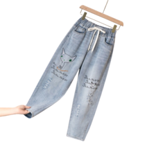 여성 캐릭터 자수 9부 밴딩 배기 청바지 QQA1076, 옵션102