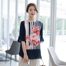 여성 엄마옷 모슬린 장미 컷트 7부 블라우스 YBL204094 마담 미시옷 중년여성의류 50대 60대여성옷 빅사이