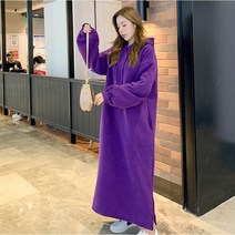Momolatti 빅사이즈 여성 오버핏 후드 기모 긴팔 원피스