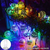 크리스마스 LED 패어리 라이트 모로코 할로우 메탈 볼 스트링 배터리 전원 웨딩 홀리데이 홈 파티 장식, 04 Colorful 1.5m10LED