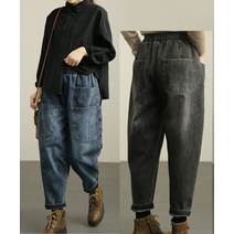 여성 배기청바지 데님 사루엘 팬츠 봄 여름 가을 밴딩 배기 팬츠