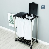 참생활 이동식 분리수거함 2P 1단 밀폐형 쓰레기통, 블랙