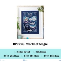 실 십자수 세트 명화 액자 그림 매직 크로스 스티치 자수 디자인의 세계 딥 블루 캔버스, 하얀, 면사, 11ct 딥 블루