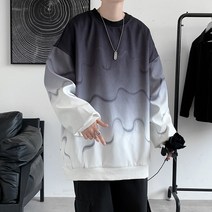 물결 그라데이션맨투맨 어깨넓어보이는 남자티셔츠 라운드넥 풀오버 캐주얼 루즈핏 스웨터 올매치