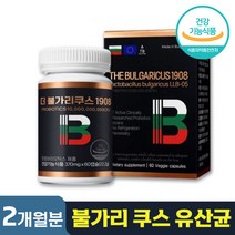 에이토 솔루션 더 불가리 쿠스 1908 370mg 100억 보장 불가리아 유산균 프로 프리 바이오틱스 프락토 올리고당 유익균 증식 장 건강 배변 활동 원활 도움 식약처 인증 정품, 1개, 60캡슐