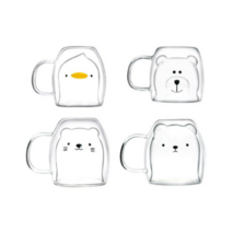 라임올리브 동물 내열 이중 머그컵 4종 세트, 곰. 무뚝뚝캣. 스마일캣. 오리, 10세트