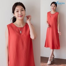 인견 민소매 솔리드 원피스 라운지웨어 홈웨어_레드코랄