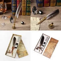 TWKL 퀼 구스 깃털 만년필 세트 브라운