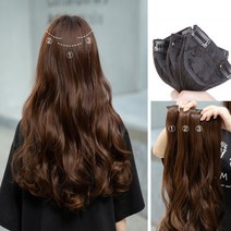 [피플앤제이]3피스 타입 붙임머리 가발 헤어피스 볼륨 긴 웨이브형 자연스러운 연출, 65cm - 블랙