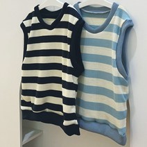 니트 조끼 베스트 주니어 아동 키즈 어린이 여아 남아 공용 단가라 스트라이프 겨울 등원