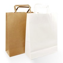 대량구매/크라프트 종이봉투 종이 쇼핑백 백색 감광지 손잡이 무지, 종이쇼핑백/플랫(납작끈)/크라프트지, 소/220x90x230/400매