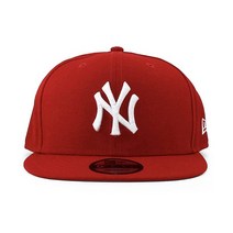 New Era 뉴욕 양키즈 조절 가능한 9Fifty MLB 플랫 빌 야구 모자 950, One Size_Red, Red
