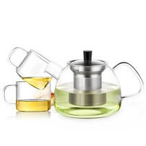 사마글라스 내열유리 티포트 S051 투명핸들 + 찻잔 2p 세트, 티포트 900ml + 찻잔 150ml x 2p, 1세트