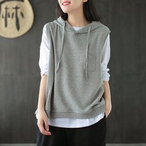 [이꾸띠] 니기루이이 여성 봄 가을 브이넥 후드 무지 캐주얼 데일리 조끼