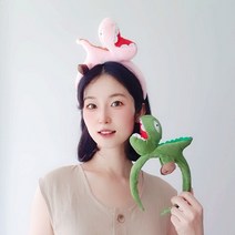 공룡 머리띠 헤어밴드 촬영용 파티 동물 놀이동산 놀이공원 동물원 티라노사우루스 티랙스, 핑크