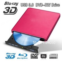 블루레이 플레이어 알루미늄 Blu-ray 드라이브 초박형 외부 USB 3.0 버너 BD-RE CD/DVD RW 노트북 용 3D 4K, 03 red