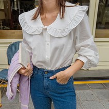 로로텐 프릴 카라 블라우스 면 긴팔 빅사이즈