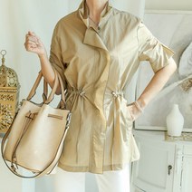 단추여밈 블라우스 베이지 소라 반팔 자켓