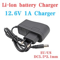 주행충전기 12.6V 1A 리튬/폴리머 배터리 팩 충전기 18650 21700 리튬 이온 DC5.5 * 2.1 AC 110-240V, [01] BLACK, [02] EU