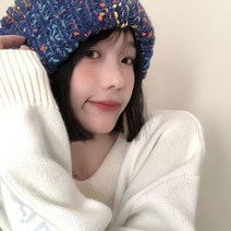HXT 여성 비니 배색 니트모자 두께감 골지 방한모자 겨울모자 코디 8컬러, 네이비