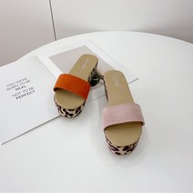 6cm 호피 레오파드 통굽 여성 슬리퍼 키높이 데일리