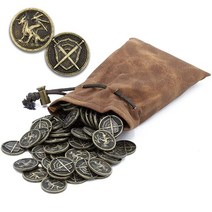 CASEMATIX 테이블 탑 RPG 보드 게임용 금속 동전 및 파우치 드래곤 검과 방패 각인이 있는 DND 판타지 100개 토큰 PU 가죽 가방 포함 USA 미국