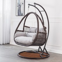 라탄그네의자 원목 그네 나무 흔들 행잉 체어, 나뭇결 브라운 + 행거