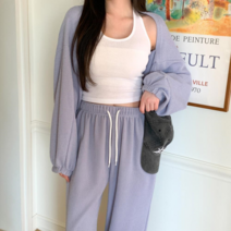 브이와이 VY 여자 연보라 벌룬긴팔 분홍색 슬림 가디건