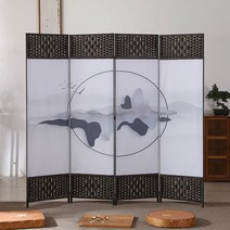 동양풍 인테리어 나무파티션 접이식 4폭 병풍, 양면 디자인, 5호