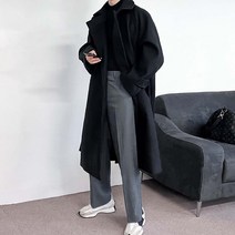 룩샵 남자 남성 오버핏 프리미엄 히든 로브 롱 코트 기장120