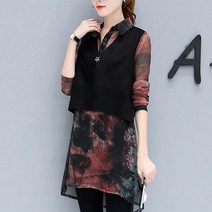 알리팡(Alipang) 여성 봄 여름 상의 긴팔셔츠 긴소매 시원한 패턴 미시룩 빅사이즈 꽃무늬 플라워패턴 플로럴 롱셔츠 롱남방 블라우스 쉬폰블라우스