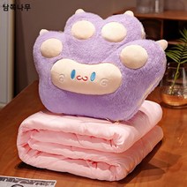 몽글몽글 고양이 발톱 트리플 베개 따뜻한 손 감싸기 사무실 낮잠 에어컨 자동차 쿠션 이불 인형, 자주색, 42*35cm 이불100*150cm