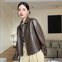 봄가을 여성 크롭 양가죽자켓 루즈핏 빈티지 레더 점퍼 라이더자켓 캐주얼 집업잠바 아우터