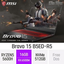 MSI 브라보 15 B5ED-R5- 15.6인치 라이젠5 고사양 고성능 영상편집용 그래픽작업용 대학생 게이밍 노트북, Free Dos, 16GB, 512GB